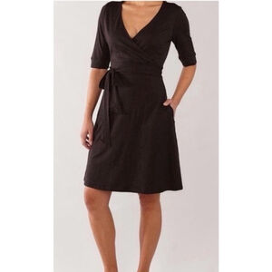 Toad&Co Cue Organic Cotton Black Mini Faux Wrap Dress, size S